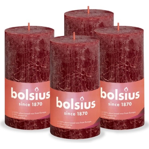 Bolsius - Rustieke Kaars - 4 Stuks - Rood - 13cm