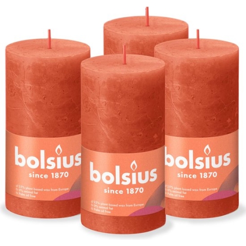 Bolsius - Rustieke Kaars - 4 Stuks - Oranje - 13cm