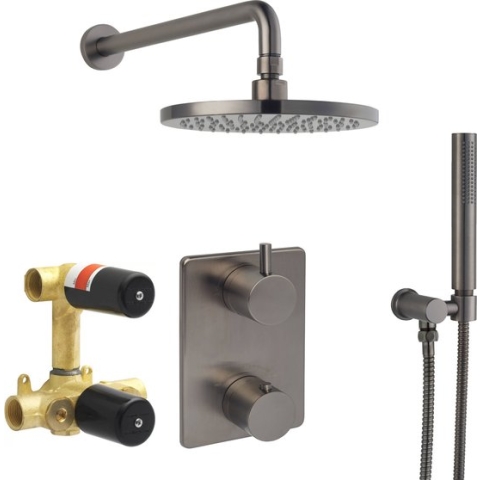 Saqu Shine complete inbouw regendoucheset wandmontage Ø20cm Gunmetal