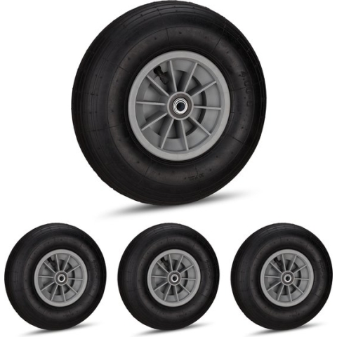 Relaxdays 4x kruiwagenwiel 4.00-6 - zwart-grijs reservewiel kruiwagen - met adapters