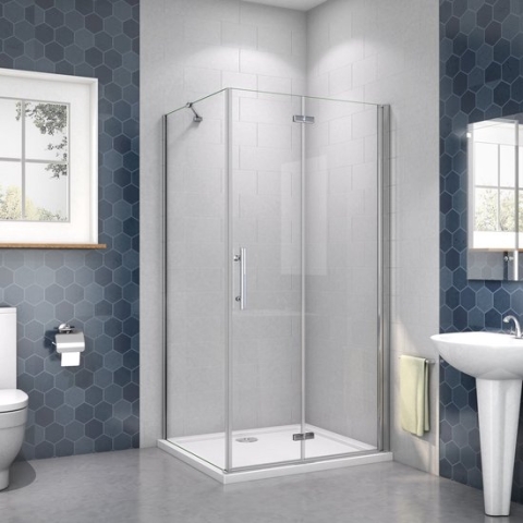 90x100cm Douchecabine met Draaideur en Zijwand 185 cm hoog ,6mm Nano Coating Chroom.
