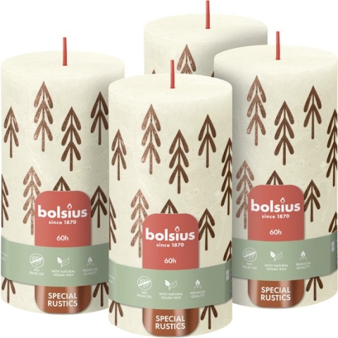 Bolsius - Rustieke kaars - 4 Stuks - Ivoor met print - 13cm