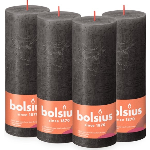 Bolsius - Rustieke Kaars - 4 Stuks - Antraciet - 19cm