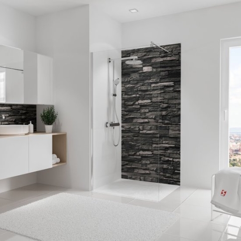 Schulte badkamer achterwand - steen antraciet - 100x210 - zelf inkortbaar en zelfklevend - wanddecoratie - muurdecoratie - badkamer wandpaneel