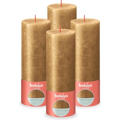 Bolsius - Rustieke kaars Shimmer - 4 Stuks - Metallic - Goud - 19cm