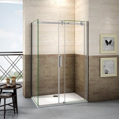 schuifdeur douchewand 120x195cm met zijwand 80x195cm,8mm helder nano veiligheidsglas antikalk,douchecabine