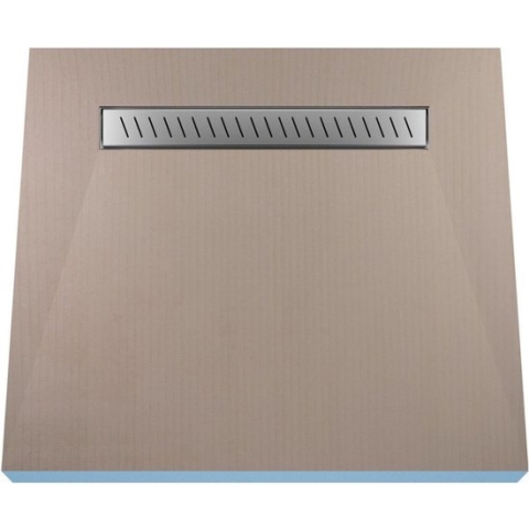 Betegelbare doucheplaat 100 x 100 cm met goot Wiper Showerlay Zonda afvoer horizontale goot hoofdzijde betegelbaar douchebord douchebak gelijkvloers