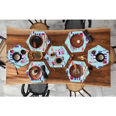 Placemats hexagon - Onderleggers placemats - Placemat zeshoek - Strand - Vlieger - Patronen - 10 stuks