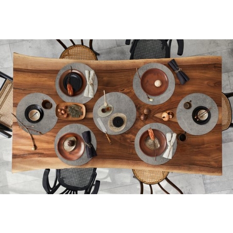 Ronde placemats - Onderlegger - Placemats rond - Beton print - Lijn - Cement - 8 stuks