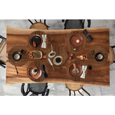 Ronde placemats - Onderlegger - Placemats rond - Hardhout - Patronen - Bruin - 8 stuks