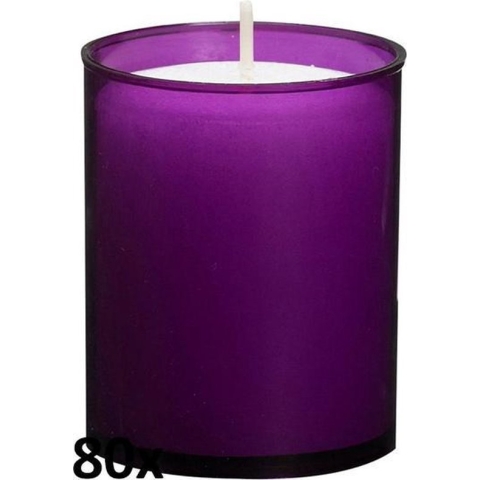 80 stuks Bolsius ReLight kaars in paarse houder 64/50 (24 uur)