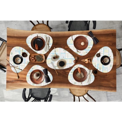 Placemat organisch - Placemats organic - Onderleggers - Miami - Skyline - Patroon - USA - 10 stuks