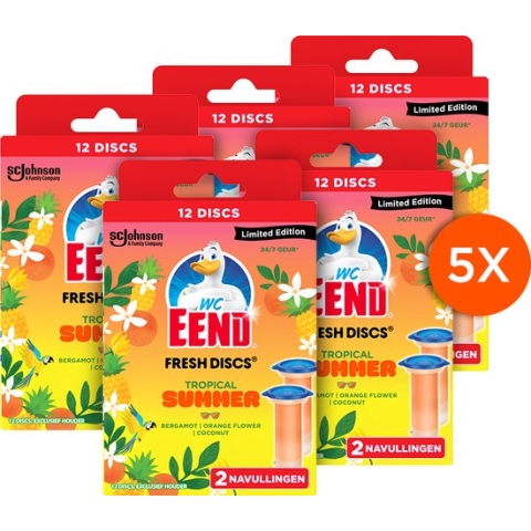 WC Eend Fresh Discs Tropical Summer navullingen - Limited Edition Geur - Toiletblokken - 5 x 72 ml - 60 Fresh Discs