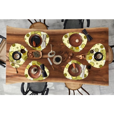 Placemat organisch - Placemats organic - Onderleggers - Retro - Klok - Patronen - Stippen - 6 stuks