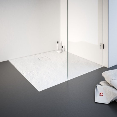 Schulte douchebak 90x90x4 cm Mineraalmarmer steen-optiek, composiet wit, inclusief afvoergarnituur, EP216090 04