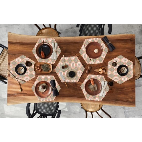 Placemats hexagon - Onderleggers placemats - Placemat zeshoek - Bloemen - Mandala - Vintage - Patronen - 8 stuks