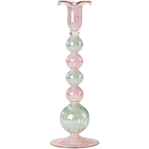 Moonlight Copenhagen - Sky nr. 1 - Kandelaar - Roze / Groen - 25 cm - Glas - Handgemaakt