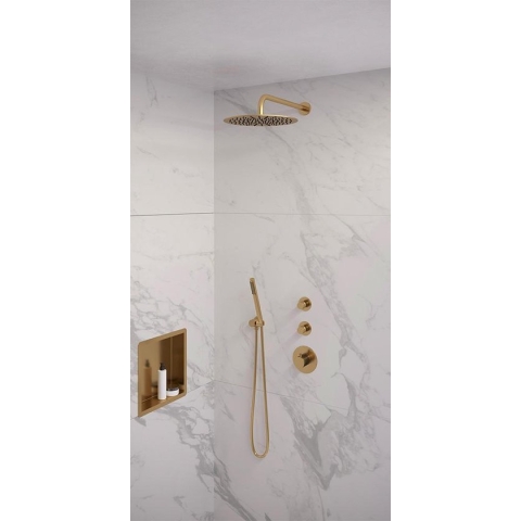 Brauer Gold Edition Regendouchesets inbouw - hoofddouche 30cm - Wandarm - met inbouwdeel - Gladde knoppen - handdouche Staaf 1 stand - PVD - geborsteld goud