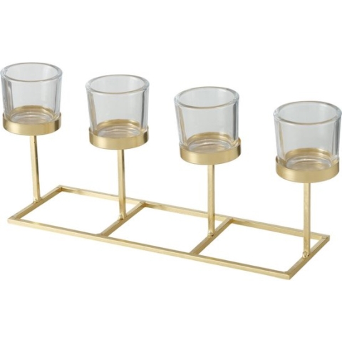 Deco by Boltze Kaarshouder - metaal - champagne goud - 33 x 11 x 16 cm - waxinelichthouder