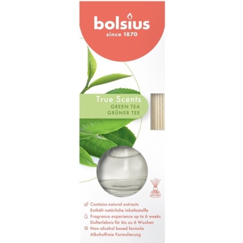6 stuks Bolsius geurstokjes groene thee - green tea geurverspreiders 45 ml True Scents