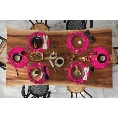 Ronde placemats - Onderlegger - Placemats rond - Art nouveau - Goud - Roze - Patronen - 6 stuks