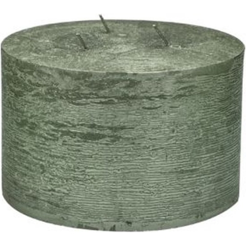 Stompkaars - metallic licht groen - 15x10 cm - parafine - 3 lonten - set van 2