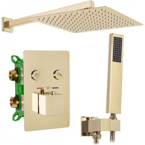 REA Fenix-Davis Thermostatische Douchekraan Inbouw - Regendouche 30 cm - Glans Goud