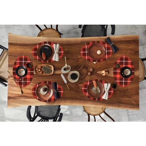 Placemats ovaal - Onderleggers - Ovale placemats - Schotse ruit - Plaid - Rood - Patronen - 6 stuks