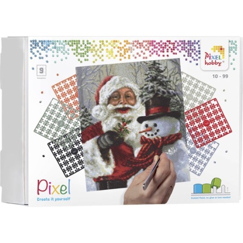 Pixelhobby geschenkdoos KERST 9 basisplaten - Kerstman met sneeuwman