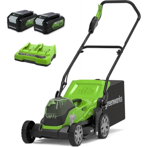 Greenworks grasmaaier 2 x 24 volt met 2x 4ah batterij en dual lader G24X2LM36K4X