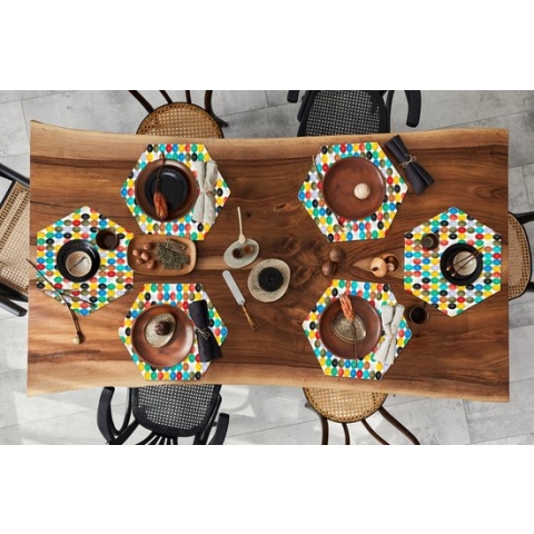 Placemats hexagon - Onderleggers placemats - Placemat zeshoek - Knopen - Regenboog - Kleding - Design - 6 stuks