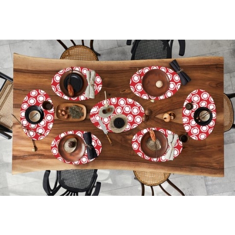 Placemats ovaal - Onderleggers - Ovale placemats - Stippen - Rood - Patroon - 10 stuks