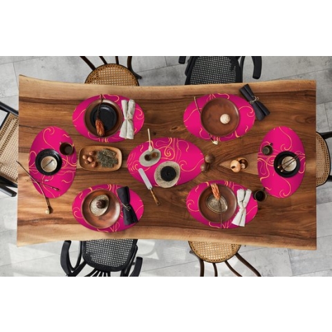 Placemats ovaal - Onderleggers - Ovale placemats - Art nouveau - Goud - Roze - Patronen - 10 stuks