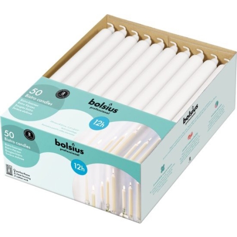 100 stuks Bolsius lange witte huishoud dinerkaarsen 290/22 (12 uur)