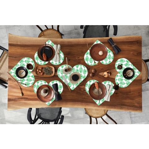 Onderleggers - Placemats - Placemats hartje - Patroon - Blad - Groen - 8 stuks