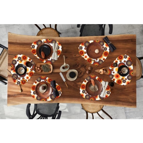 Placemat organisch - Placemats organic - Onderleggers - Design - Retro - Oranje - Bloemen - 6 stuks
