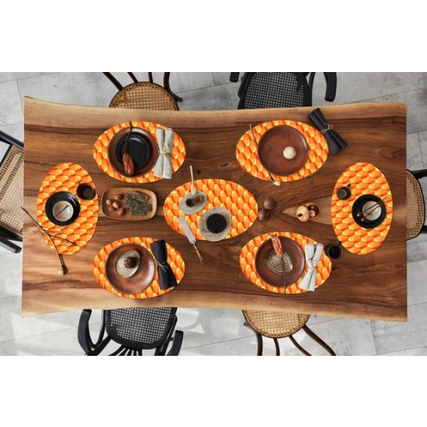 Placemats ovaal - Onderleggers - Ovale placemats - Oranje - Patronen - 3D - 8 stuks