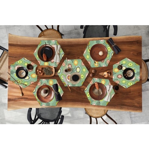 Placemats hexagon - Onderleggers placemats - Placemat zeshoek - Bloem - Design - Hartjes - 8 stuks