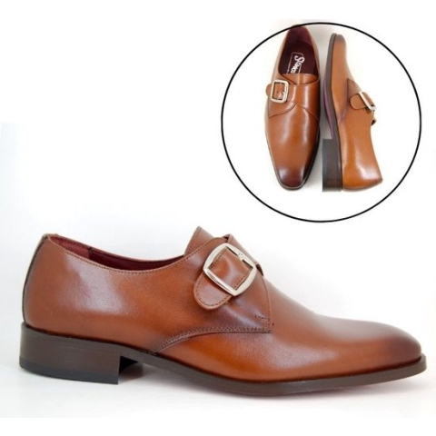 Stravers - Nette Herenschoenen met Gesp Maat 50 Grote Maten Cognac Bruine Gespschoenen Heren