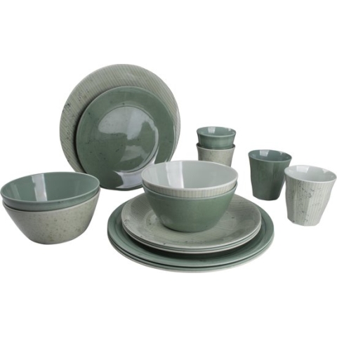 Bo-Camp Servies - Campingbord - 100% Melamine - 16 delig - Mix & Match - Groen