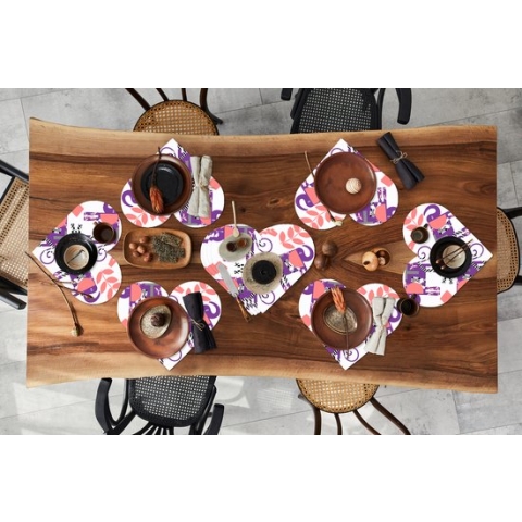 Onderleggers - Placemats - Placemats hartje - Olifanten - Bladeren - Paars - Patroon - 10 stuks
