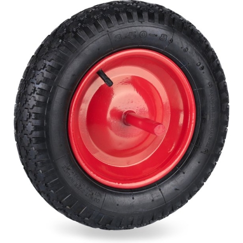 Relaxdays kruiwagenwiel as - 3.50-8 - luchtband - zwart rood - met as - kruiwagenband