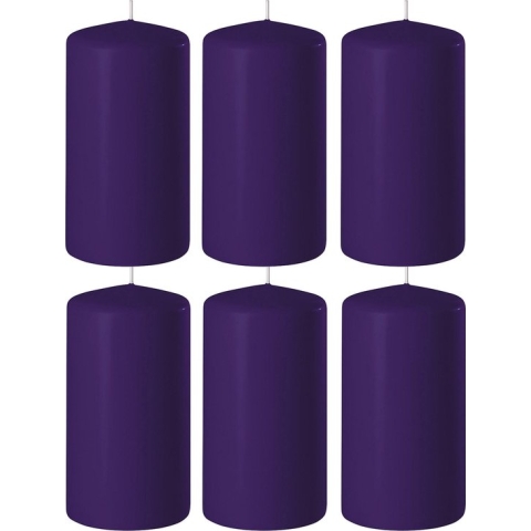 6x Paarse cilinderkaarsen/stompkaarsen 6 x 10 cm 36 branduren - Geurloze kaarsen paars - Woondecoraties