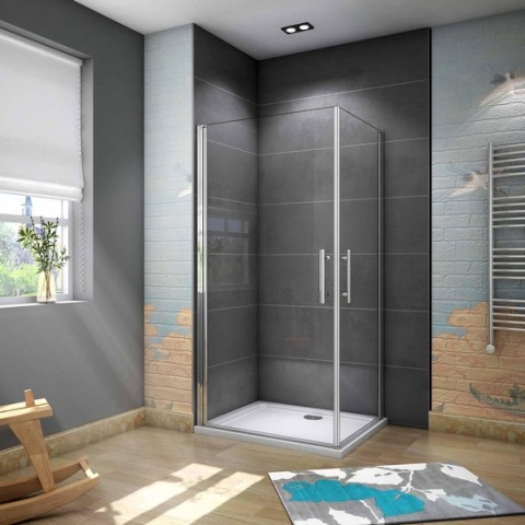 Douchecabine 90x80cm,dubbele draaideur,6mm NANO helder veiligheidsglas,hoogte 195cm