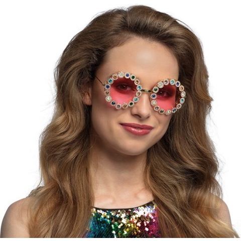 Boland - Partybril Crystal Multi - Volwassenen - 60's & 70's - Hippies & Flower Power - 60's & 70's - Hippie & Flower Power