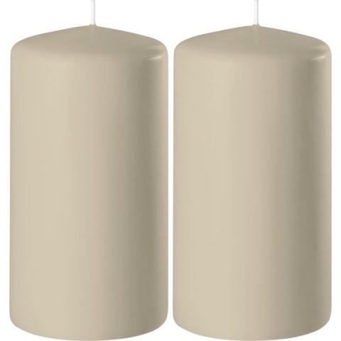 2x Beige cilinderkaarsen/stompkaarsen 6 x 8 cm 27 branduren - Geurloze kaarsen beige - Woondecoraties