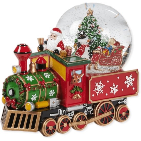 Viv! Christmas Kerst Sneeuwbol incl. muziekdoos - Kerstman in trein - rood - 22cm