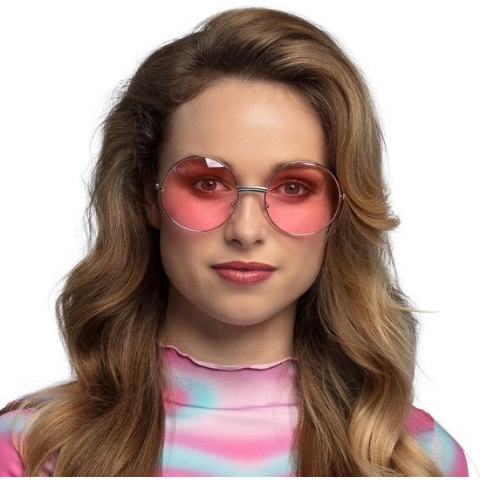 Boland - Partybril Hippie XL Roze - Volwassenen - 60's & 70's - Hippies & Flower Power - 60's & 70's - Hippie & Flower Power