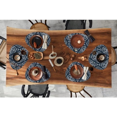 Placemat organisch - Placemats organic - Onderleggers - Patroon - Bloem - Donkerblauw - 6 stuks