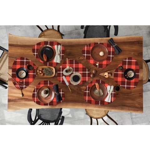Placemat organisch - Placemats organic - Onderleggers - Schotse ruit - Plaid - Rood - Patronen - 8 stuks